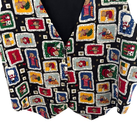 VTG Nutcracker Women's Cotton Christmas Bears Vest Size Large Button-Up Tie Back - Picture 6 of 11